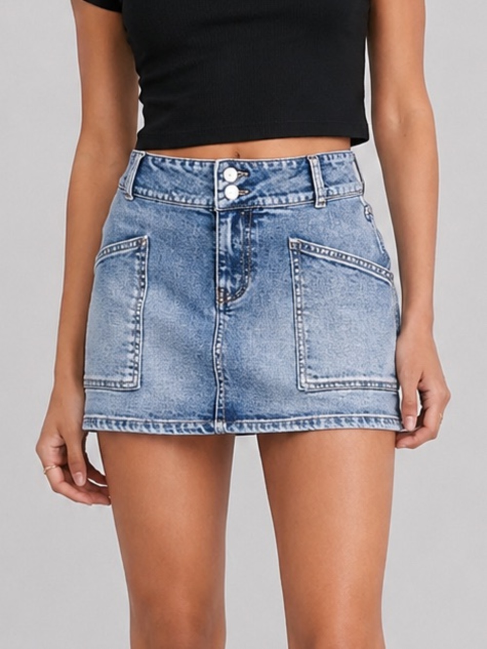 Celebrity Pink Juniors' Double-Button Mini Denim/Jeans Skirt Sz L Light Blue New